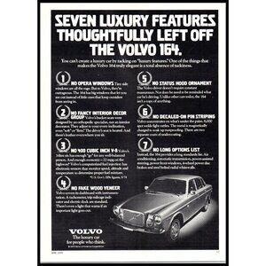 1975 Volvo 164 Sedan Vintage Print Ad Spotlight Grill Man Cave Wall Art Photo